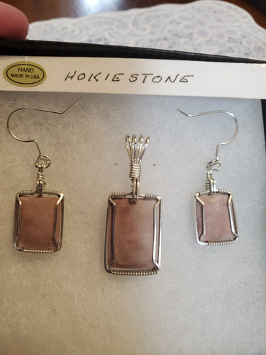 Custom Wire Wrapped Pink Hokie Stone Set Earring Necklace/Pendant Sterling Silver