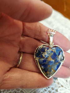 Custom Wire Wrapped Heart Lapis & Bronze Compsite Necklace/Pendant Sterling Silver