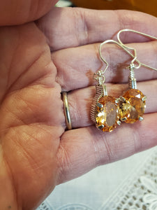 Custom Wire Wrapped Faceted Orange Sapphire Earrings Sterling Silver