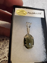 Load image into Gallery viewer, Custom Wire Wrapped Faceted Moldavite Necklace/Pendant Sterling Silver