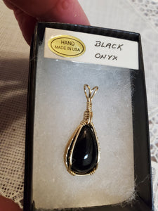 Custom Wire Wrapped Black Onyx 14Kgf Necklace/Pendant