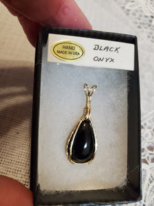 Custom Wire Wrapped Black Onyx 14Kgf Necklace/Pendant