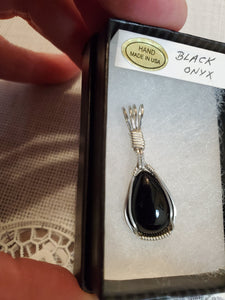 Custom Wire Wrapped Black Onyx Necklace/Pendant Sterling Silver