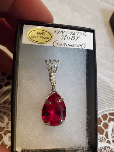 Custom Wire Wrapped Synthetic Ruby (Corundum)Necklace/Pendant Sterling Silver