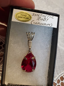 Custom Wire Wrapped Synthetic Ruby (Corundum)Necklace/Pendant Sterling Silver