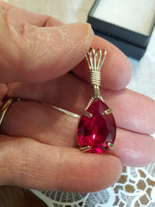 Custom Wire Wrapped Synthetic Ruby (Corundum)Necklace/Pendant Sterling Silver