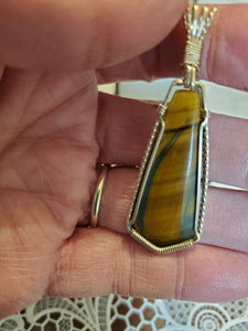 Custom Wire Wrapped Brown & Blue Tiger Eye Necklace/Pendant Sterling Silver