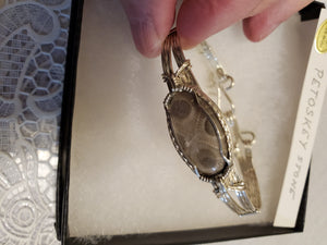 Custom Wire Wrapped Petoskey Stone Bracelet 6 3/4 MIchigan State Stone