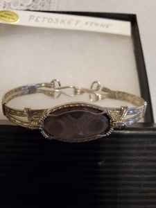 Custom Wire Wrapped Petoskey Stone Bracelet 6 3/4 MIchigan State Stone