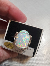 Load image into Gallery viewer, Custom Wire Wrapped Synthetic Opal Ring Size 7 Sterling Silver