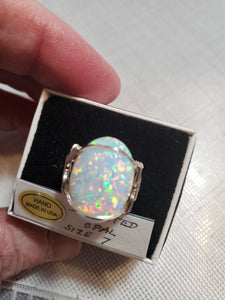 Custom Wire Wrapped Synthetic Opal Ring Size 7 Sterling Silver