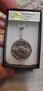 Custom Cut Wire Wrapped Shenandoah National Park Coin Necklace/Pendant Sterling Silver