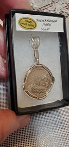 Custom Cut Wire Wrapped Shenandoah National Park Coin Necklace/Pendant Sterling Silver
