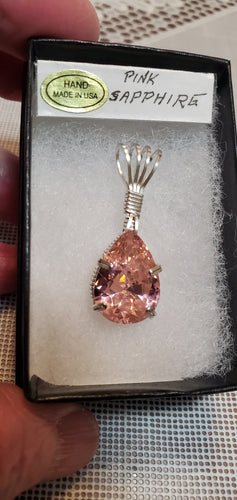 Custom Wire Wrapped Faceted Pink Sapphire Necklace/Pendant 18.5 ct Sterling Silver