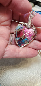 Custom Wire Wrapped Purple Dahlia Kingman Turquoise Heart Necklace/Pendant Sterling Silver
