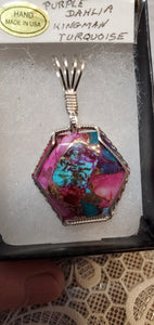 Custom Wire Wrapped Purple Dahlia Kingman Turquoise Necklace/Pendant Sterling Silver