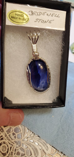 Custom Wire Wrapped Dark Blue Bridewell Stone Necklace/Pendant Sterling Silver