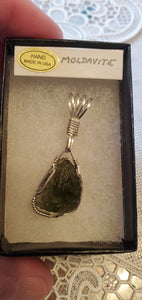 Custom Wire Wrapped Rough/Natural Moldavite 8ct Necklace/Pendant Sterling Silver