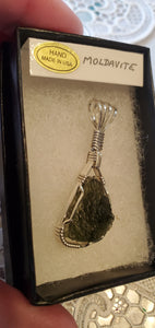 Custom Wire Wrapped Rough/Natural Moldavite 8ct Necklace/Pendant Sterling Silver