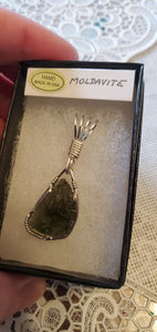 Custom Wire Wrapped Rough/Natural Moldavite 8ct Necklace/Pendant Sterling Silver