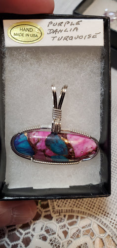 Custom Wire Wrapped Purple Dahlia Kingman Turquoise Necklace/Pendant Sterling Silver