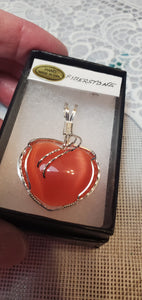 Custom Wire Wrapped Orange Fiberstone (Cat's Eye) Necklace/Pendant Sterling Silver