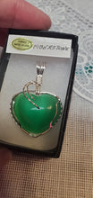 Load image into Gallery viewer, Custom Wire Wrapped Green Fiberstone (Cat&#39;s Eye) Heart Necklace/Pendant Sterling Silver