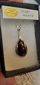 Custom Wire Wrapped Fire Agate Necklace/Pendant Sterling Silver