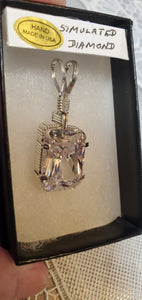 Custom Wire Wrapped Facet Simulated Diamond Necklace/Pendant Sterling Silver