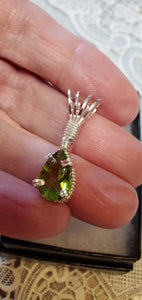 Custom Wire Wrapped Faceted Peridot Necklace/Pendant Sterling Silver