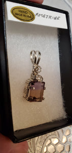 Custom Wire Wrapped Faceted Ametrine Neklace/Pendant Sterling Silver