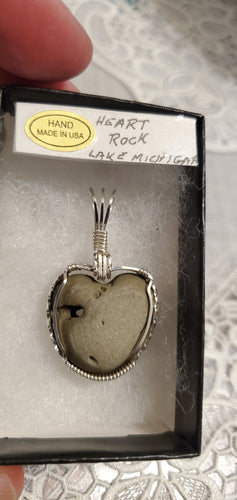 Custom Wire Wrapped Heart Rock from Lake Michigan Necklace/Pendant Sterling Silver