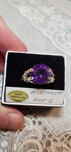 Custom Wire Wrapped Faceted Amethyst Ring Size 6 Sterling Silver