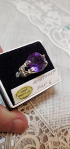 Custom Wire Wrapped Faceted Amethyst Ring Size 6 Sterling Silver