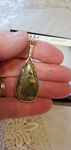 Custom Wire Wrapped Peridot with Bronze set:Earrings, Necklace/Pendant 14kgf