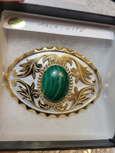 Load image into Gallery viewer, Custom Cut &amp; Polished Malachite Belt Buckle Silver/ Goldtone