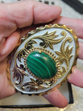 Load image into Gallery viewer, Custom Cut &amp; Polished Malachite Belt Buckle Silver/ Goldtone