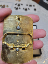 Load image into Gallery viewer, Custom Cut &amp; Polished Limestone/Calcite Belt Buckle Goldtone/White