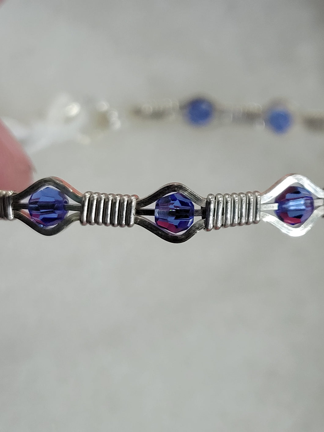 Custom Wire Wrapped Swarovski Blue Sapphire Chrystal Bracelet 6 3/4