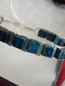 Custom Wire Wrapped Azurite & Malachite Bracelet Sterling Silver Size 6 1/2