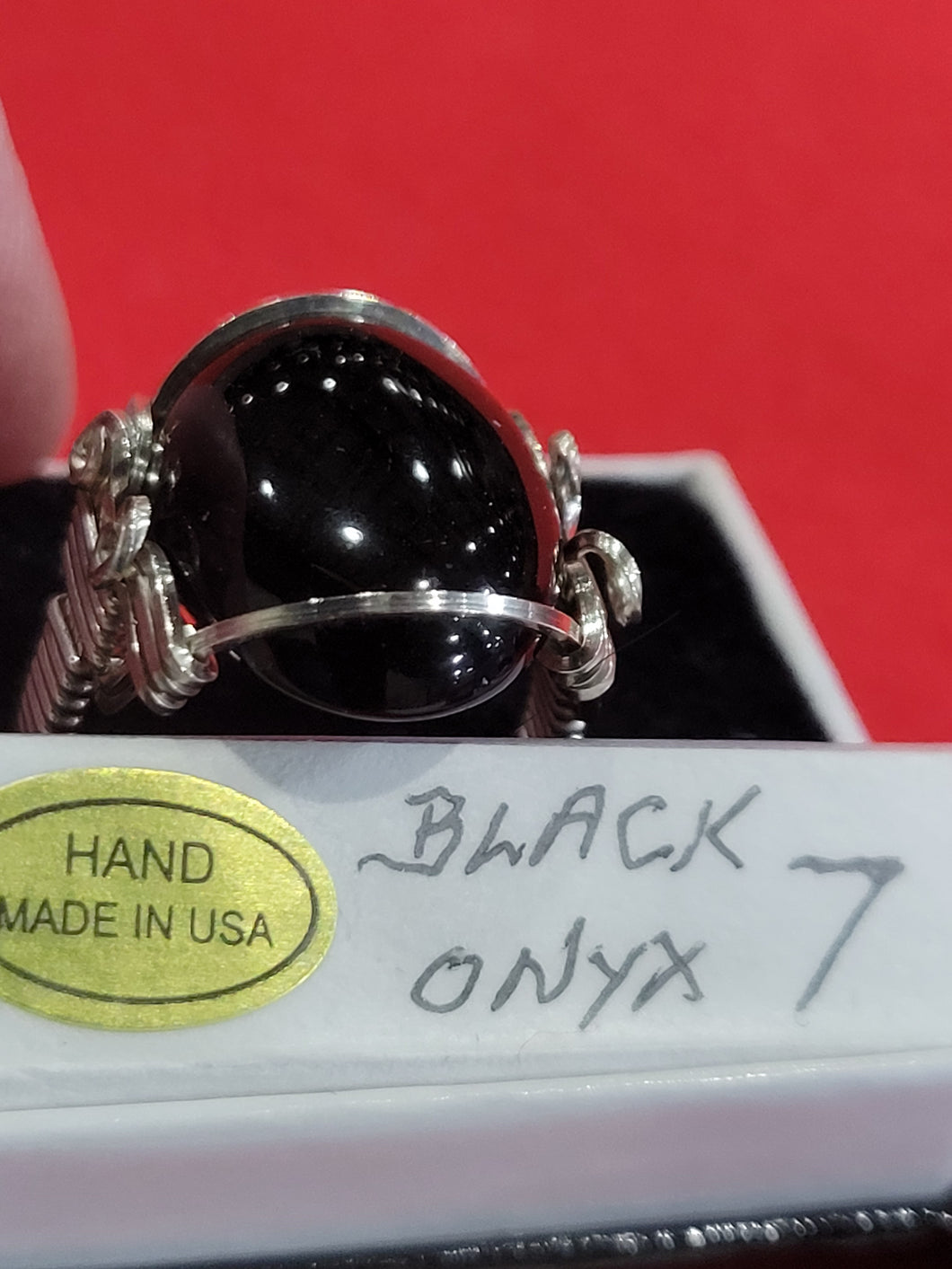 Custom Wire Wrapped Black Onyx Sterling Silver Ring Size 7