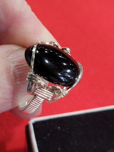 Custom Wire Wrapped Black Onyx Sterling Silver Ring Size 7