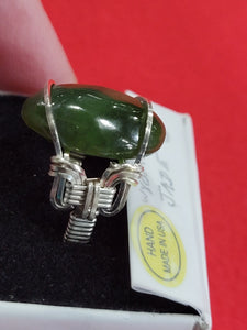 Custom Wire Wrapped Wyoming Jade Ring Size 6 Sterling Silver