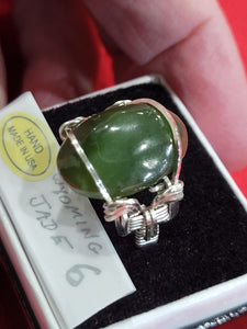 Custom Wire Wrapped Wyoming Jade Ring Size 6 Sterling Silver