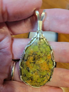 Custom Cut Polished Wire Wrapped Unakite Necklace/Pendant Sterling Silver
