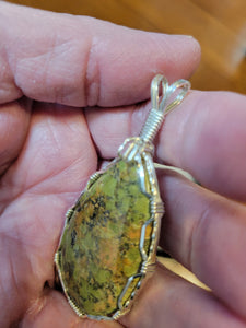Custom Cut Polished Wire Wrapped Unakite Necklace/Pendant Sterling Silver
