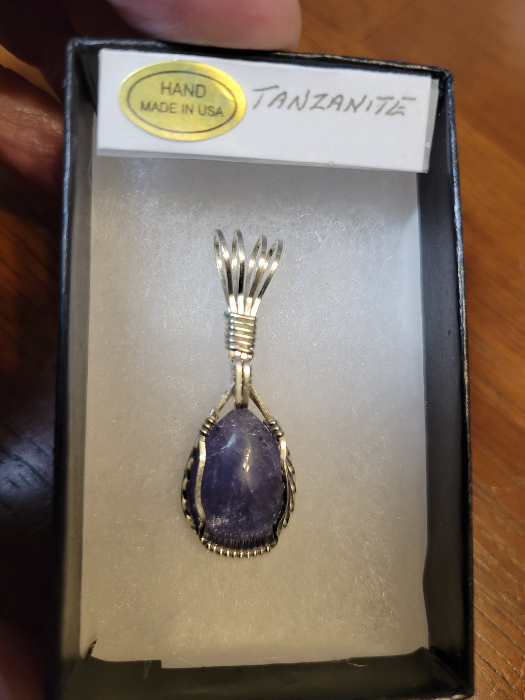 Custom Cut Polished Wire Wrapped Tanzanite Necklace/Pendant Sterling Silver