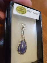 Load image into Gallery viewer, Custom Cut Polished Wire Wrapped Tanzanite Necklace/Pendant Sterling Silver