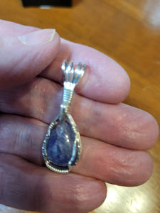 Custom Cut Polished Wire Wrapped Tanzanite Necklace/Pendant Sterling Silver