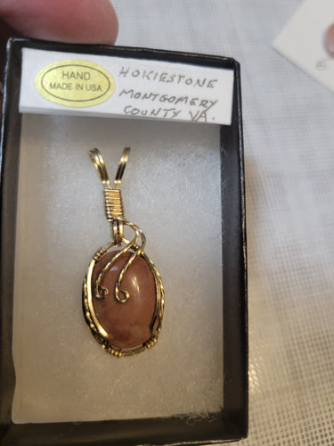 Custom Wire Wrapped Pink Hokie Stone Virginia Tech Necklace/Pendant 14kgf